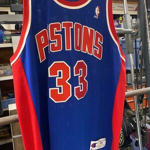 Champion Pistons Blue and Red Basketball Jersey